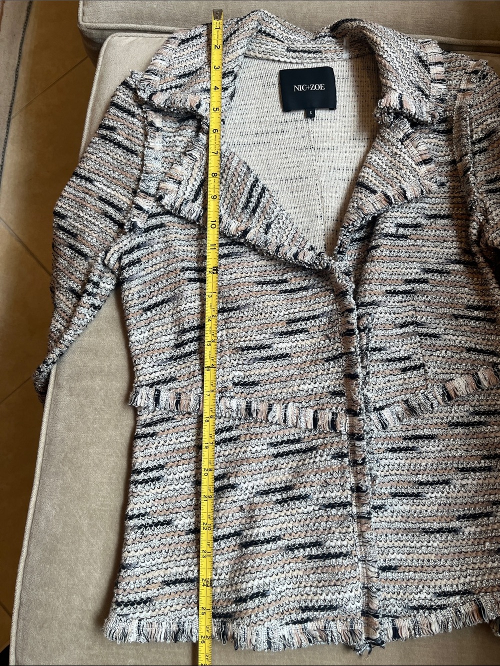 NIC+ZOE Speckled Soft Knit Moto Jacket  in Beige and Black Tweed Small Unlined - Picture 11 of 12